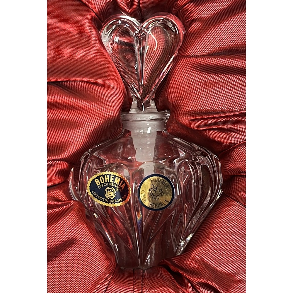 Bohemia Crystal Heart Stopper Perfume Bottle 24% Lead Crystal Czech Republic NIB
